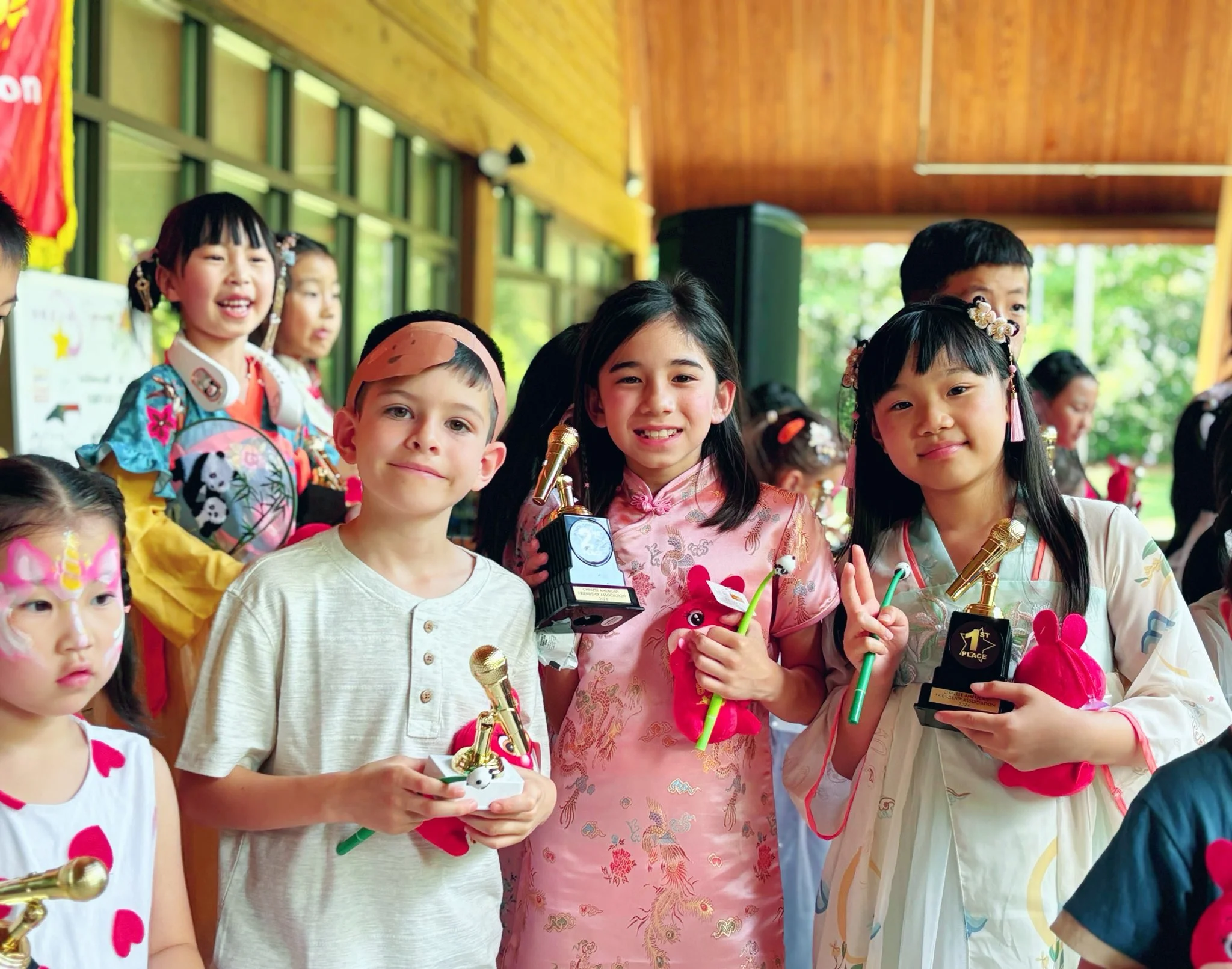Marvin Elementary Dual Language students pose for a photo with their Mandarin Chinese language awards. Jinjing Chen, photo credit