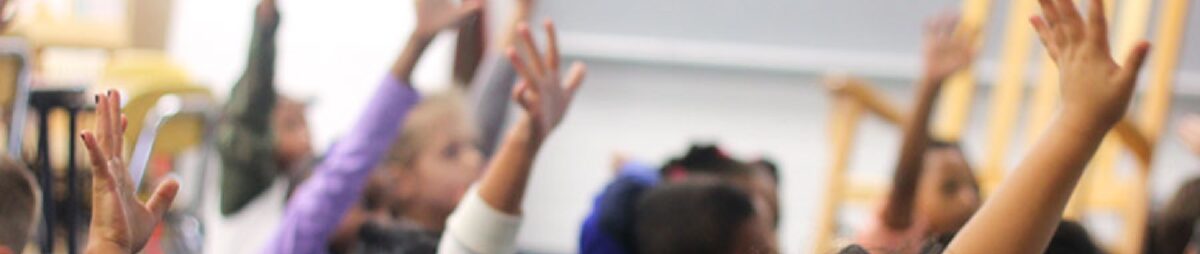 Language learners raise their hands in a dual language classroom