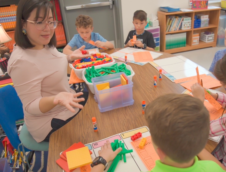 Students in a DLI program practice math skills