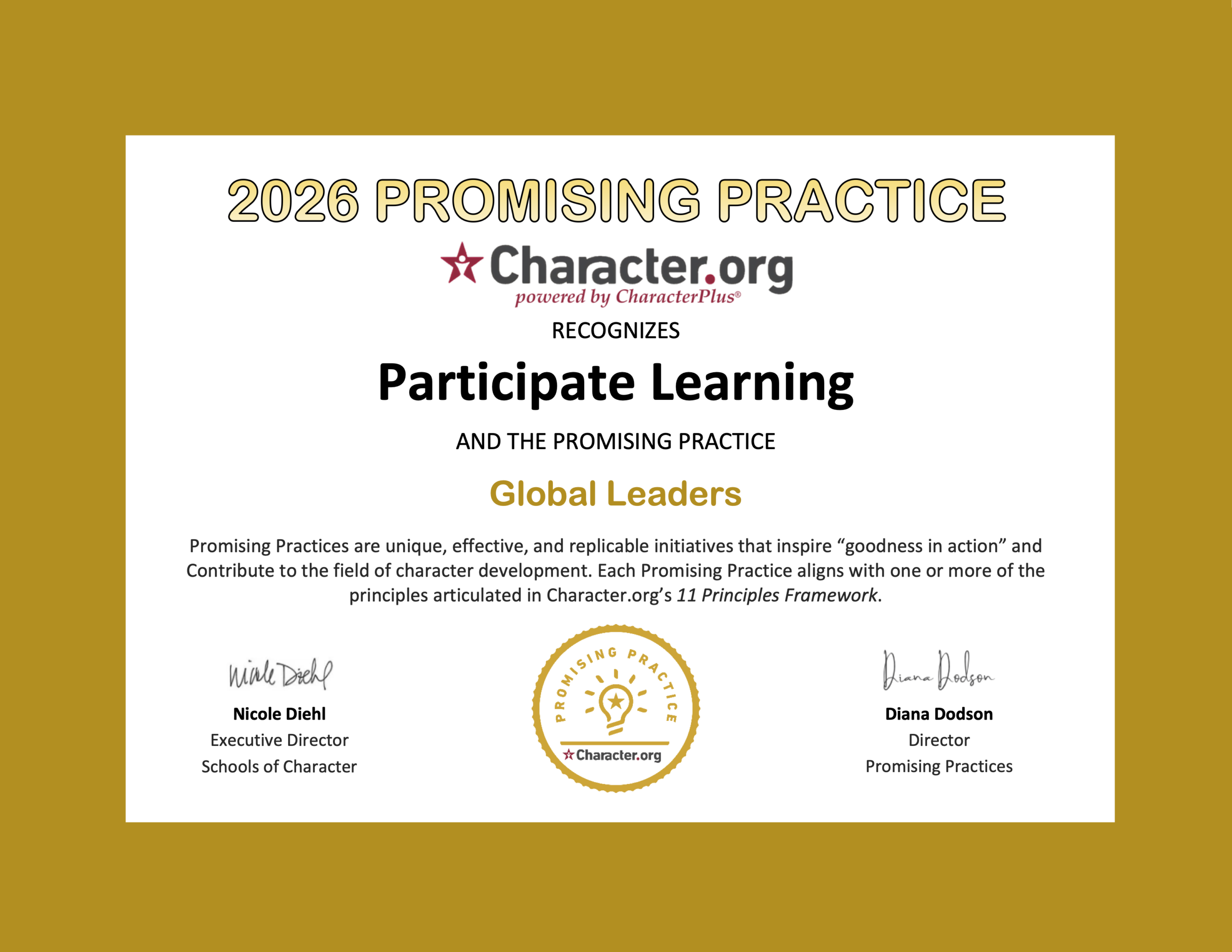 Promising Practice certificate for Participate Learning