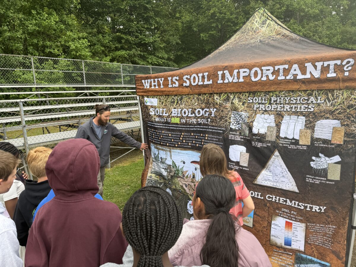 Students learn about soil from a local professional