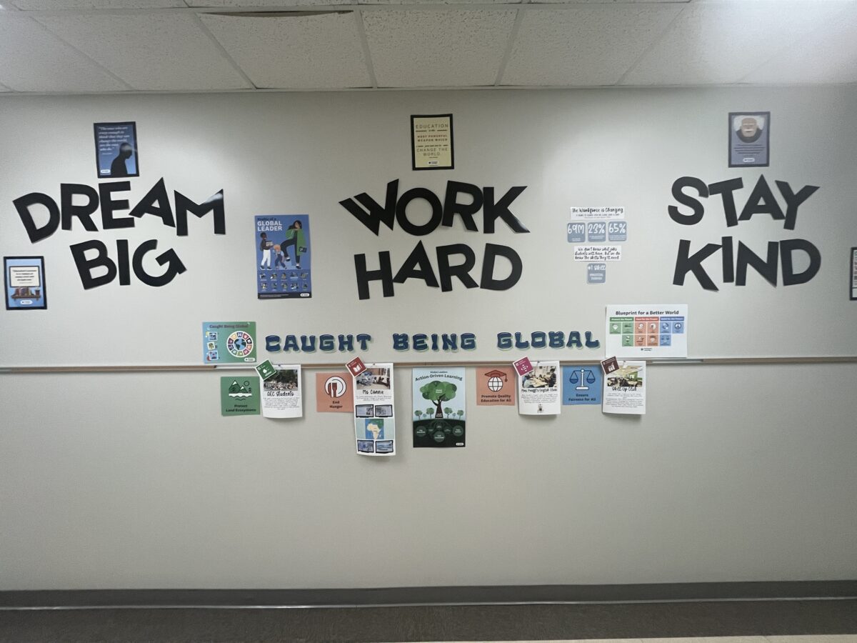 A picture of a Caught Being Global display in a Participate Learning Global Leaders school